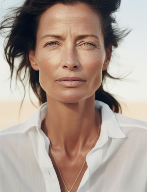 Photo portrait en plein air d'une femme blanche confiante d'âge moyen générée par l'ia