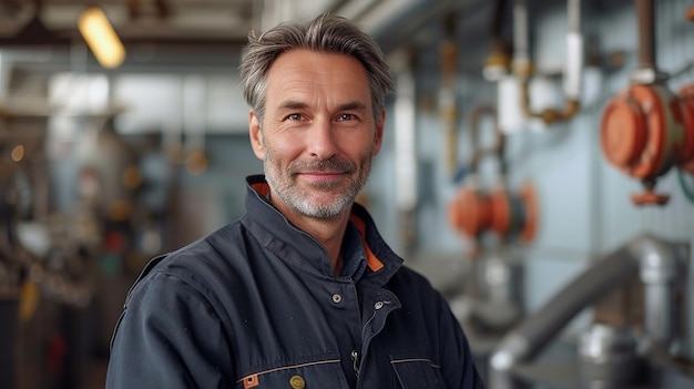 Portrait d'un plombier de 45 ans en uniforme