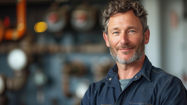 Portrait d'un plombier de 45 ans en uniforme