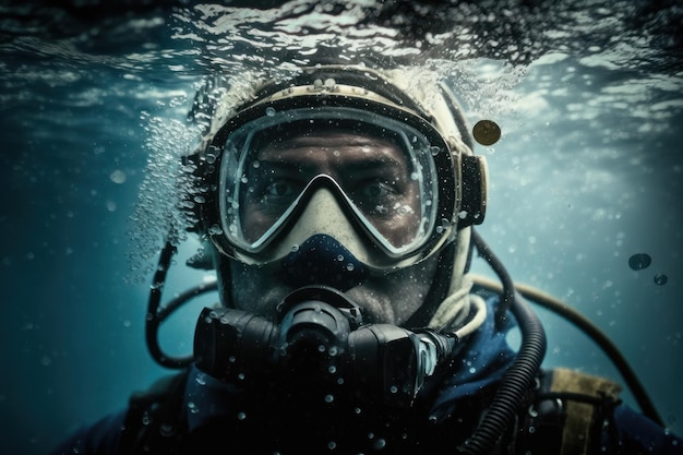 Portrait de plongeur qui est sous l'eau Belle image 3d colorée AI générative
