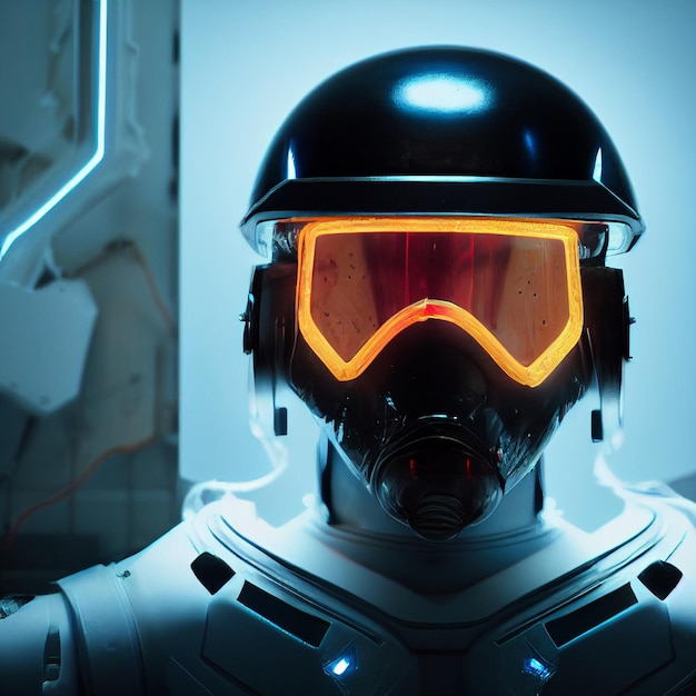 Portrait de policier futuriste avec casque