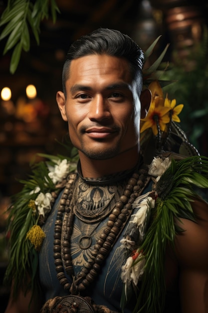 Portrait d'un Polynésien de l'île de Tahiti dans le Pacifique, en Polynésie française