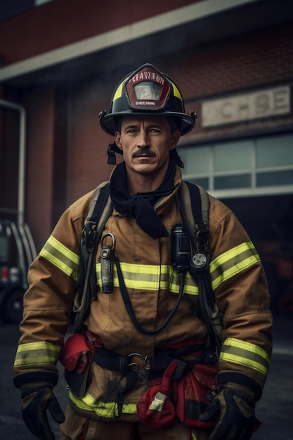 Portrait d'un pompier en pleine tenue