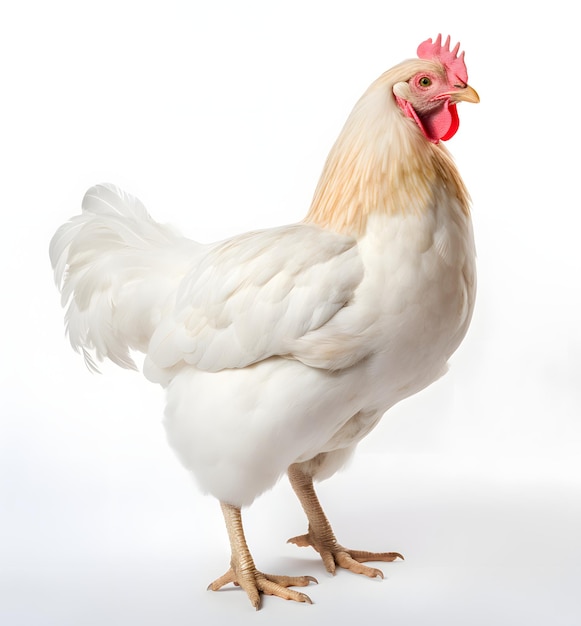 portrait d'un poulet blanc debout sur un fond blanc isolé cobb leghorn