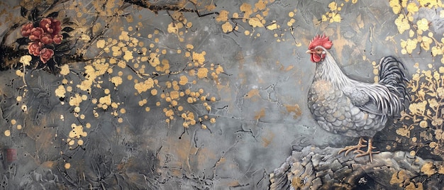 Portrait de poulet chinois Une peinture vibrante et expressive capturant la beauté et l'élégance des poulets dans le style artistique traditionnel chinois