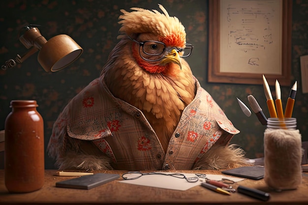 Portrait de poulet en tant que tailleur ai génératif