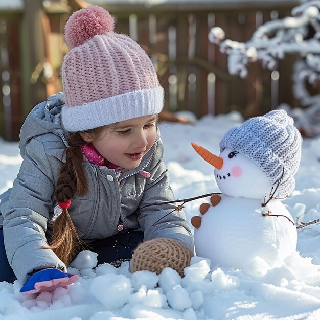 Photo portrait de poupées en hiver, les enfants font semblant de jouer à la neige