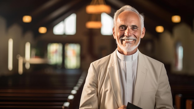 Portrait d'un prêtre dans une église