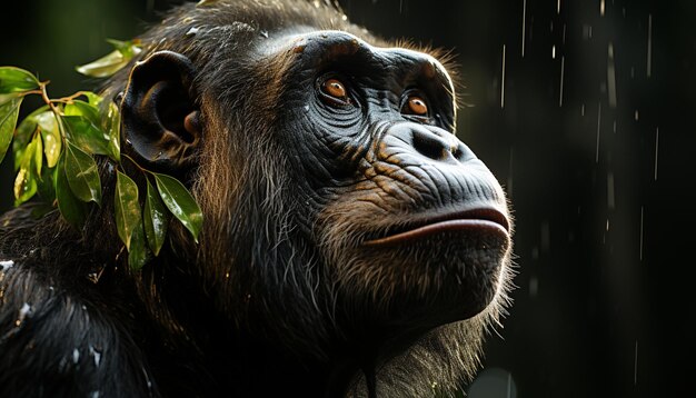 Portrait de primate singe mignon dans la forêt tropicale regardant la caméra générée par l'intelligence artificielle