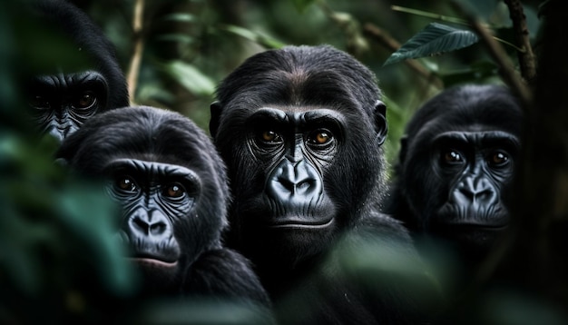 Portrait de primate singe noir et blanc regardant la caméra générée par l'intelligence artificielle