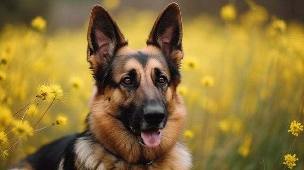 Portrait de printemps de chien de berger allemand