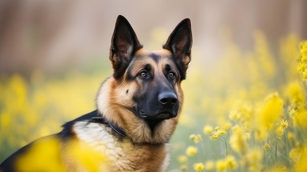 Portrait de printemps de chien de berger allemand