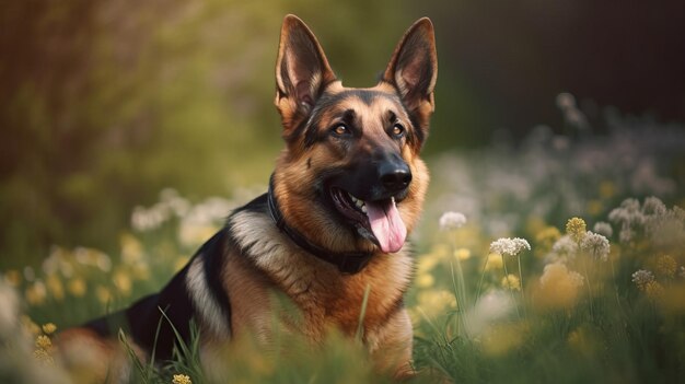 Portrait de printemps de chien de berger allemand