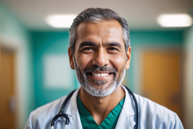 Portrait d'un professionnel médical caucasien souriant dans un hôpital généré par l'IA