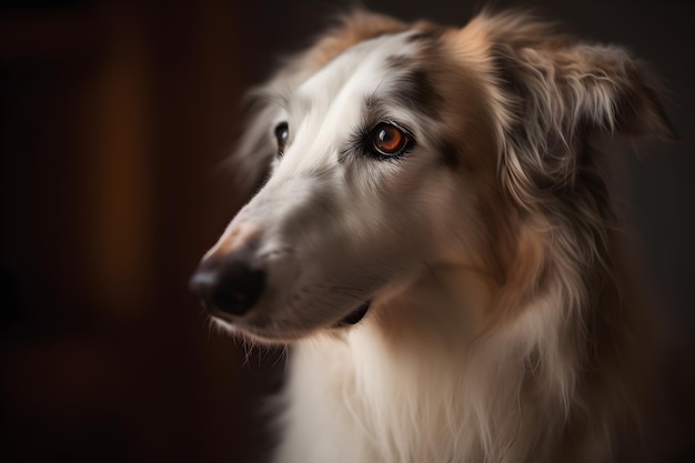 Portrait professionnel tourné en studio d'un chien barzoï sur fond sombre