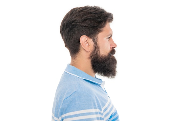 Portrait de profil d'homme barbu Visage de profil d'homme avec barbe et moustache Homme sérieux isolé sur blanc