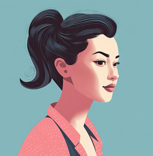 Portrait de profil de style dessin animé minimalisme vintage en rose foncé et clair