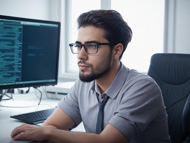 Portrait d'un programmeur masculin au bureau