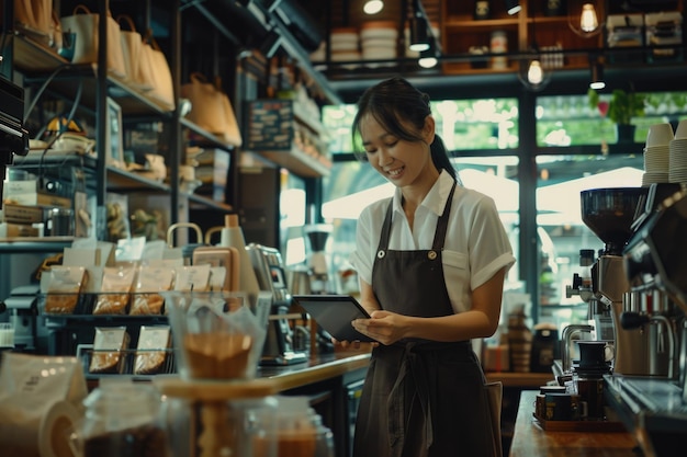 Portrait de propriétaires de petites entreprises prospères dans un café