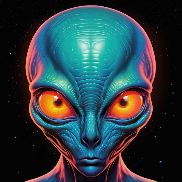 Portrait psychédélique coloré d'un extraterrestre