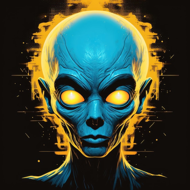 Portrait psychédélique coloré d'un extraterrestre