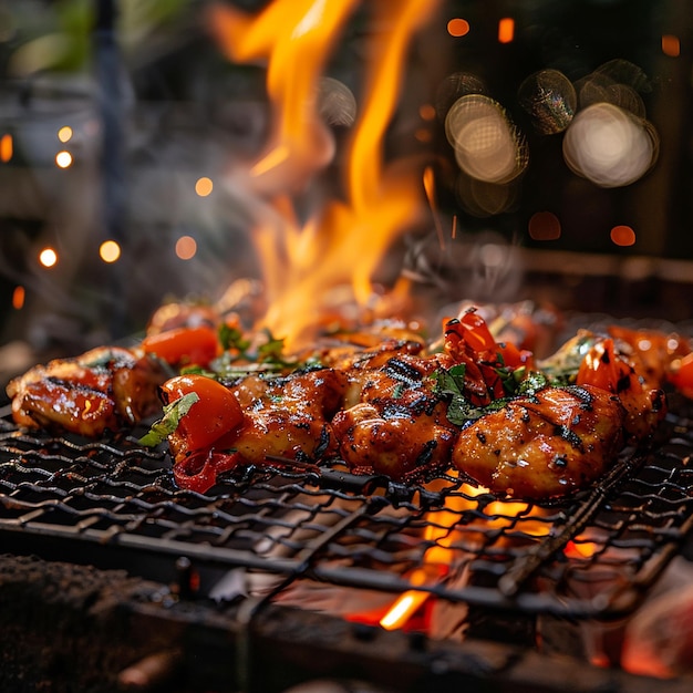 Portrait d'un ragoût de poulet grillé sur le barbecue