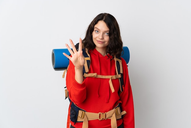 Portrait Randonneur fille avec sac à dos