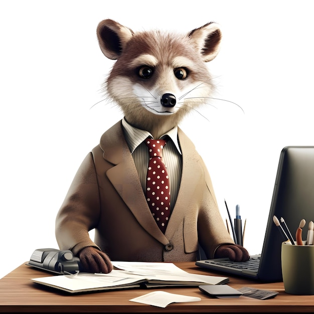 Portrait d'un raton laveur dans un costume d'affaires Generative Ai