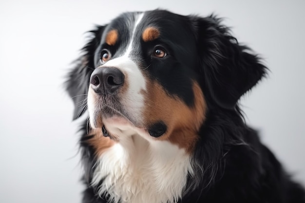 Portrait ravissant d'un mignon chien de montagne bernois sur un fond blanc isolé