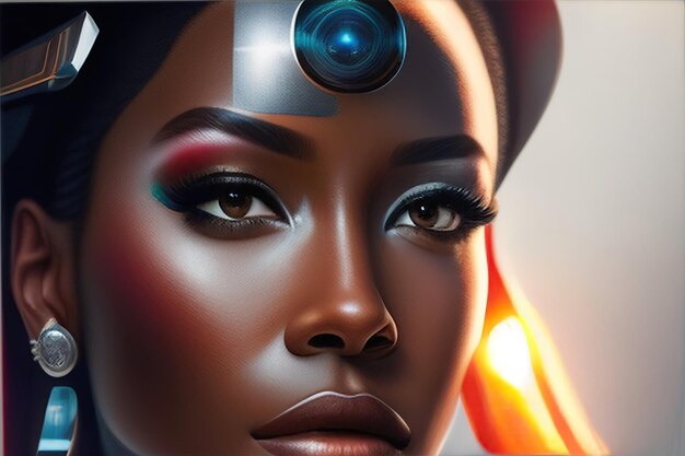 Portrait réaliste 3D de belle cyborg femelle