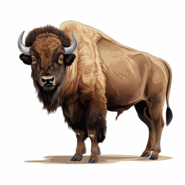 Portrait réaliste de bison vectoriel Uhd Caricature dans le style de dessin en ligne