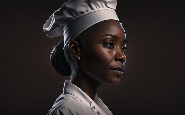 un portrait réaliste d'une femme avec un chapeau de chef blanc femme chef ai généré