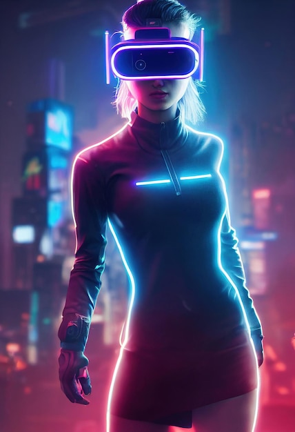 Portrait réaliste d'une fille scifi néon cyberpunk dans un cyber-costume Homme futuriste de haute technologie