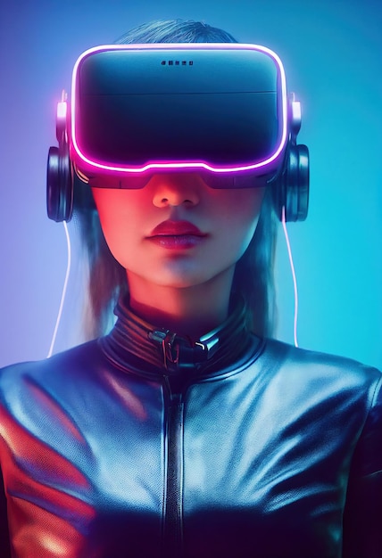 Portrait réaliste d'une fille scifi néon cyberpunk dans un cyber-costume Homme futuriste de haute technologie