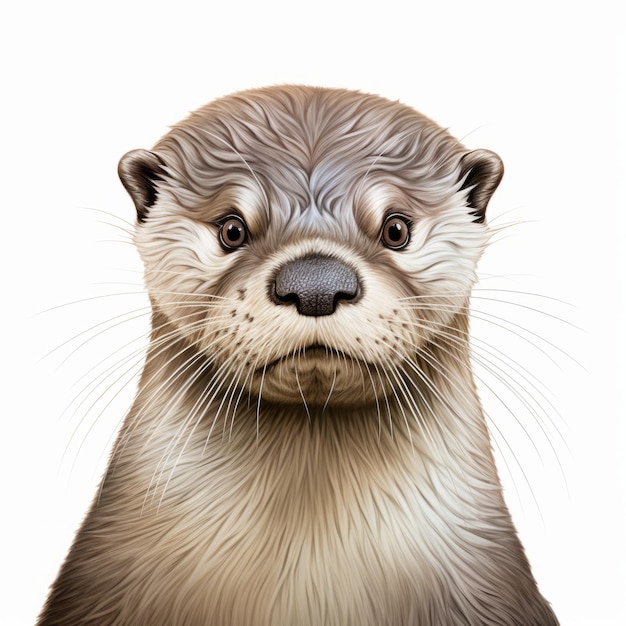 Portrait réaliste d'une loutre sur fond blanc