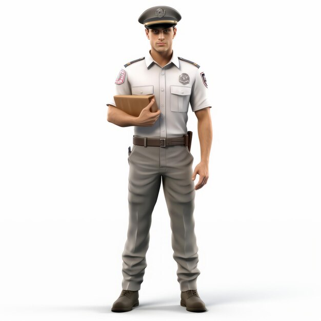 Photo portrait réaliste d'un policier en 3d tenant un dossier