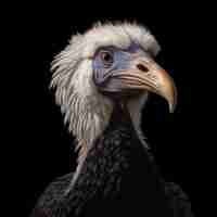 Photo portrait réaliste de tête d'oiseau avec un long bec sur fond noir