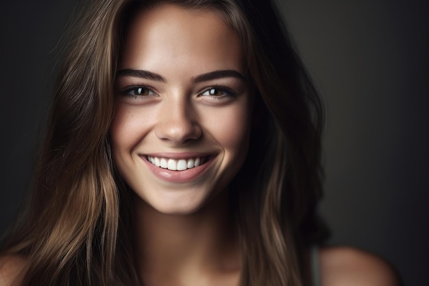 Portrait recadré d'une jeune femme séduisante souriant à la caméra créée avec une IA générative
