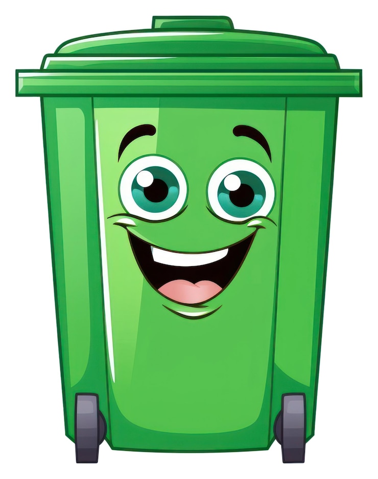 Photo portrait de recyclage sur fond blanc d'un dessin animé de la corbeille de recycle vert de png