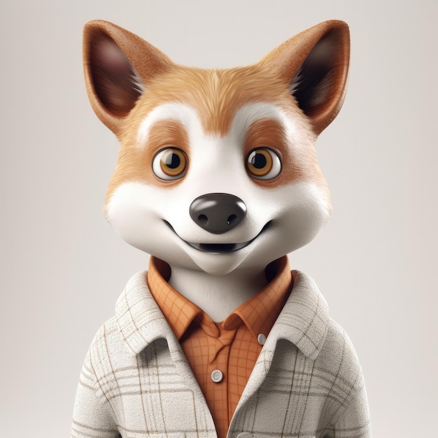 Portrait de renard de dessin animé 3D portant des vêtements lunettes chapeau et veste debout devant