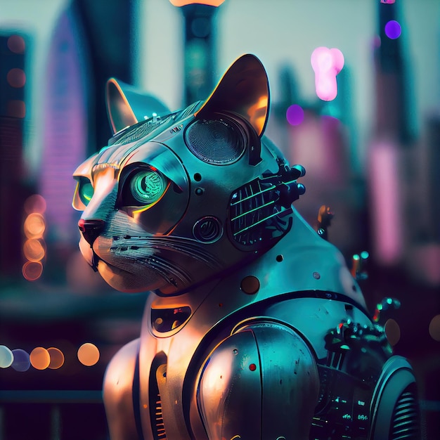 Portrait d'un robot chat futuriste Concept d'un cyber chat