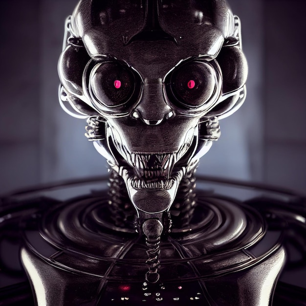 Portrait de robot effrayant Illustration de cyborg futuriste