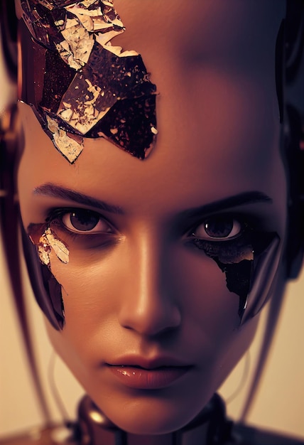 Portrait d'un robot féminin futuriste Un fantasme steampunk abstrait artistique Concept d'un robot