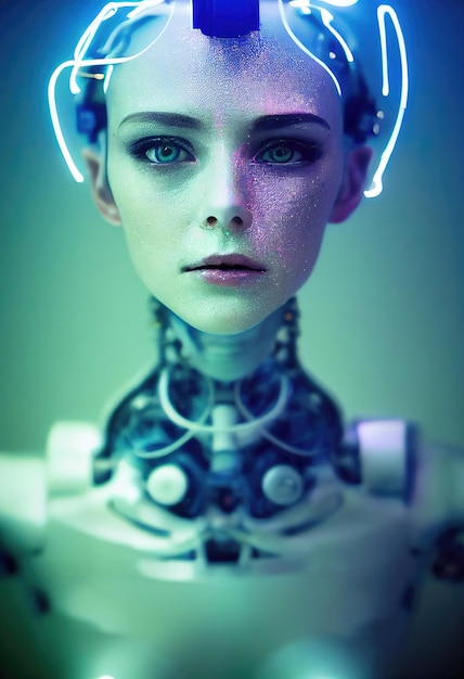 Photo portrait d'un robot féminin futuriste un fantasme steampunk abstrait artistique