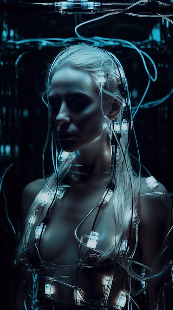 Photo portrait d'un robot futuriste un fantasme cyberpunk abstrait artistique concept d'un robot moderne