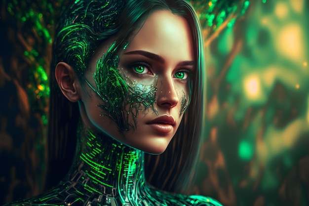 Portrait de robot humanoïde féminin futuriste moderne avec des détails technologiques sur le visage Art généré par le réseau de neurones