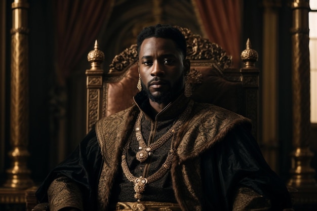 Photo portrait d'un roi noir assis sur un trône concept de pouvoir