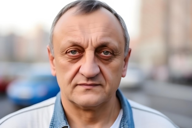 Portrait de rue d'un homme âgé sur un fond flou d'une rue et d'une foule de personnes dans une ville européenne Réseau neuronal généré par l'IA