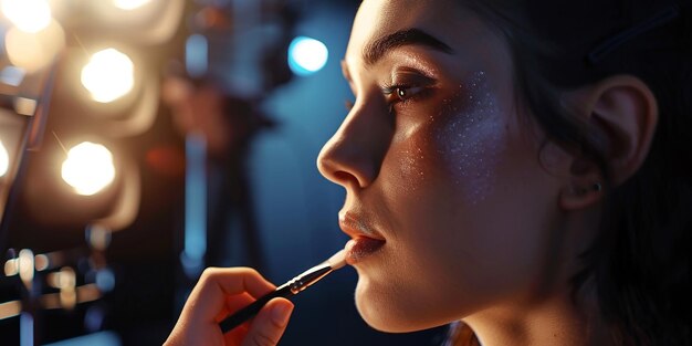 Photo portrait d'une séance de maquillage expressive avec un jeune mannequin