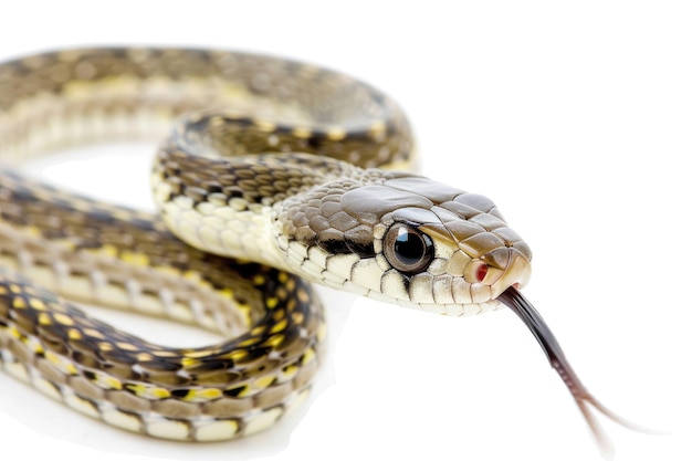 Un portrait d'un serpent d'herbe dans un studio isolé sur un fond blanc